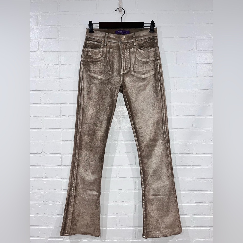 Ralph Lauren Purple Label Collection Metallic Gold Boot Cut Jeans Made in Italy - Picture 7 of 17
